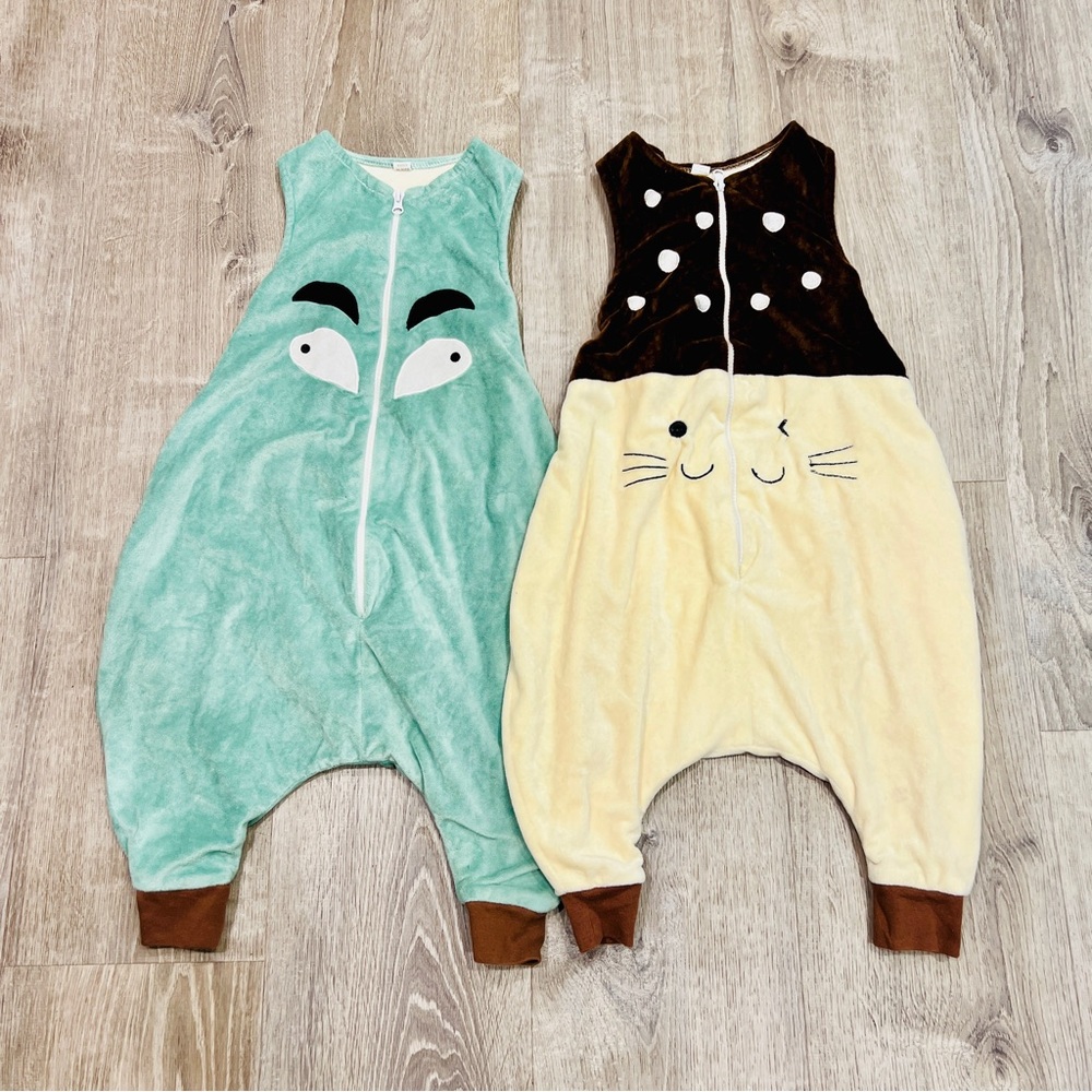 2 cute monsters Print soft Baby Sleeveless Sleep zipper Sack Bag with legs S